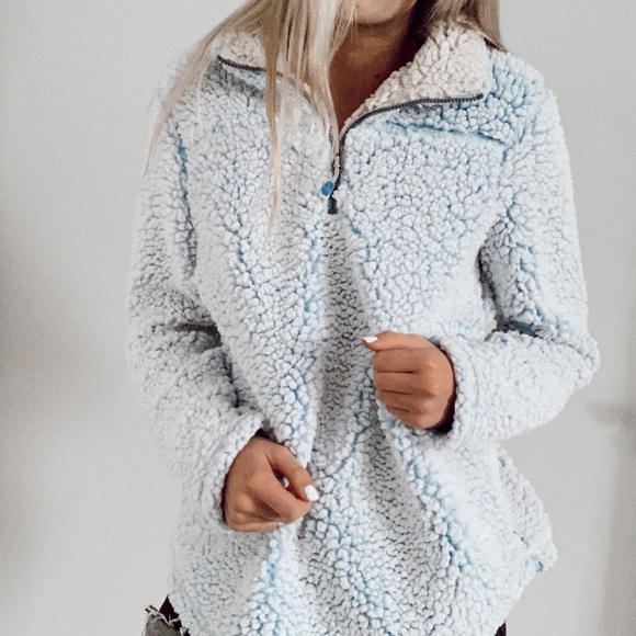 Urban Outfitters Tops - Light blue teddy bear - fuzzy quarter zip pullover